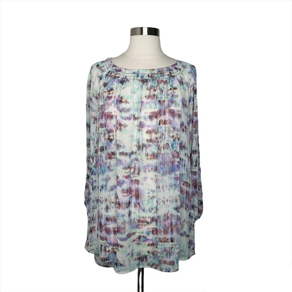 Daisy Fuentes Smocked Tunic Top XL Pullover Sheer Blouse Tasseled 3/4 Sleeve - Picture 3 of 6